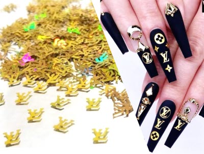 Louis Vuitton gel nail art play with stickers 