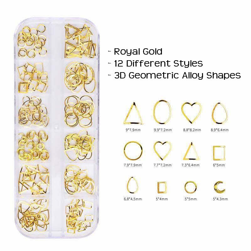 Geometric 3d Metal Alloy Nail Art Kit Royal Gold